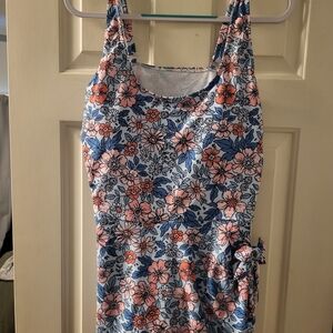 Floral Scoop Neck One-Piece Swimsuit in Pink & Blue
